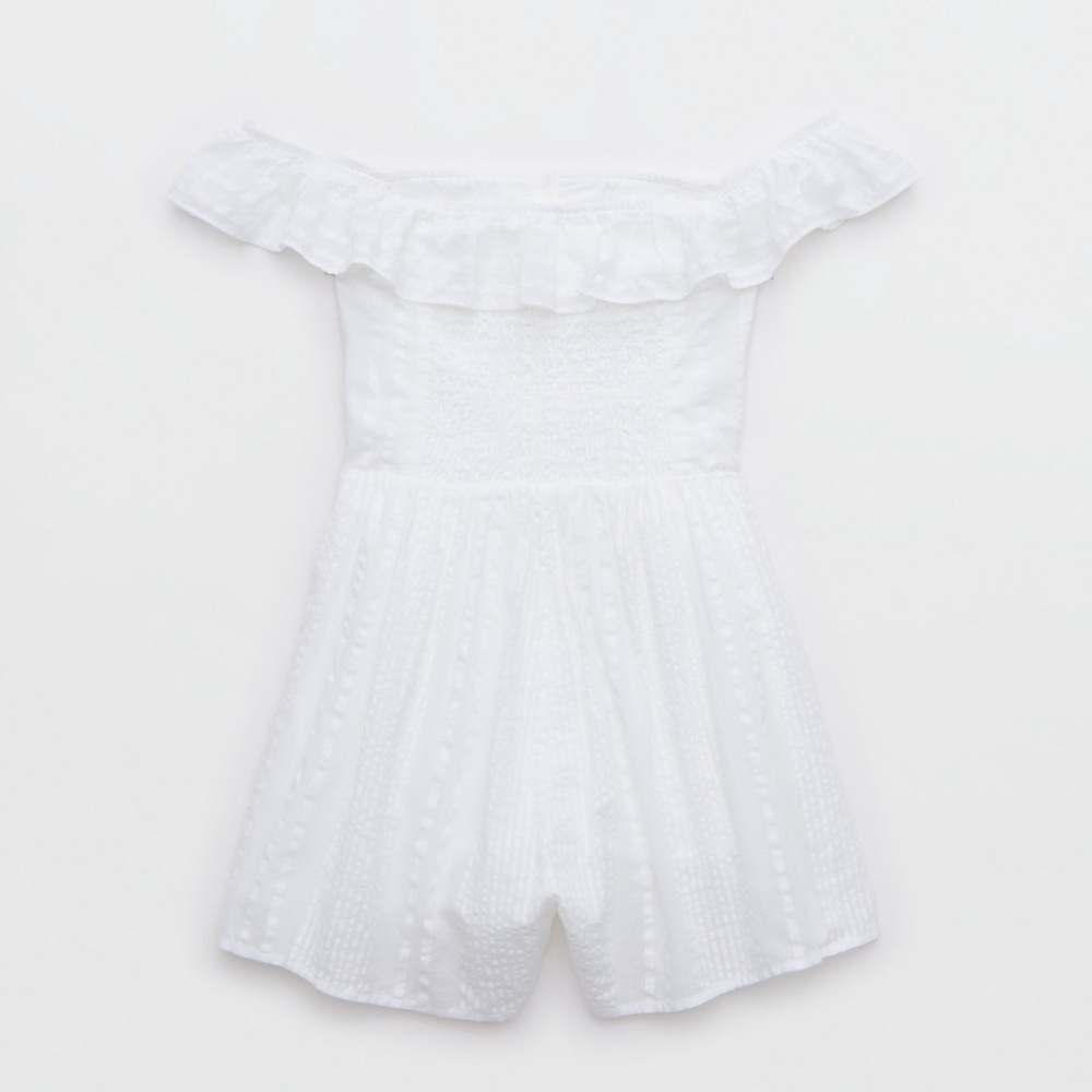 Aerie Off The Shoulder Romper White Ruffled size Medium - Picture 3 of 8